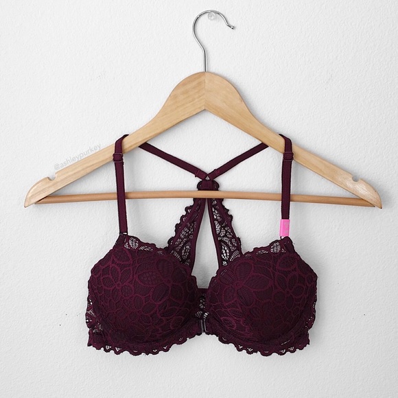 PINK Victoria's Secret Other - maroon date lace floral racerback push up bra 32D